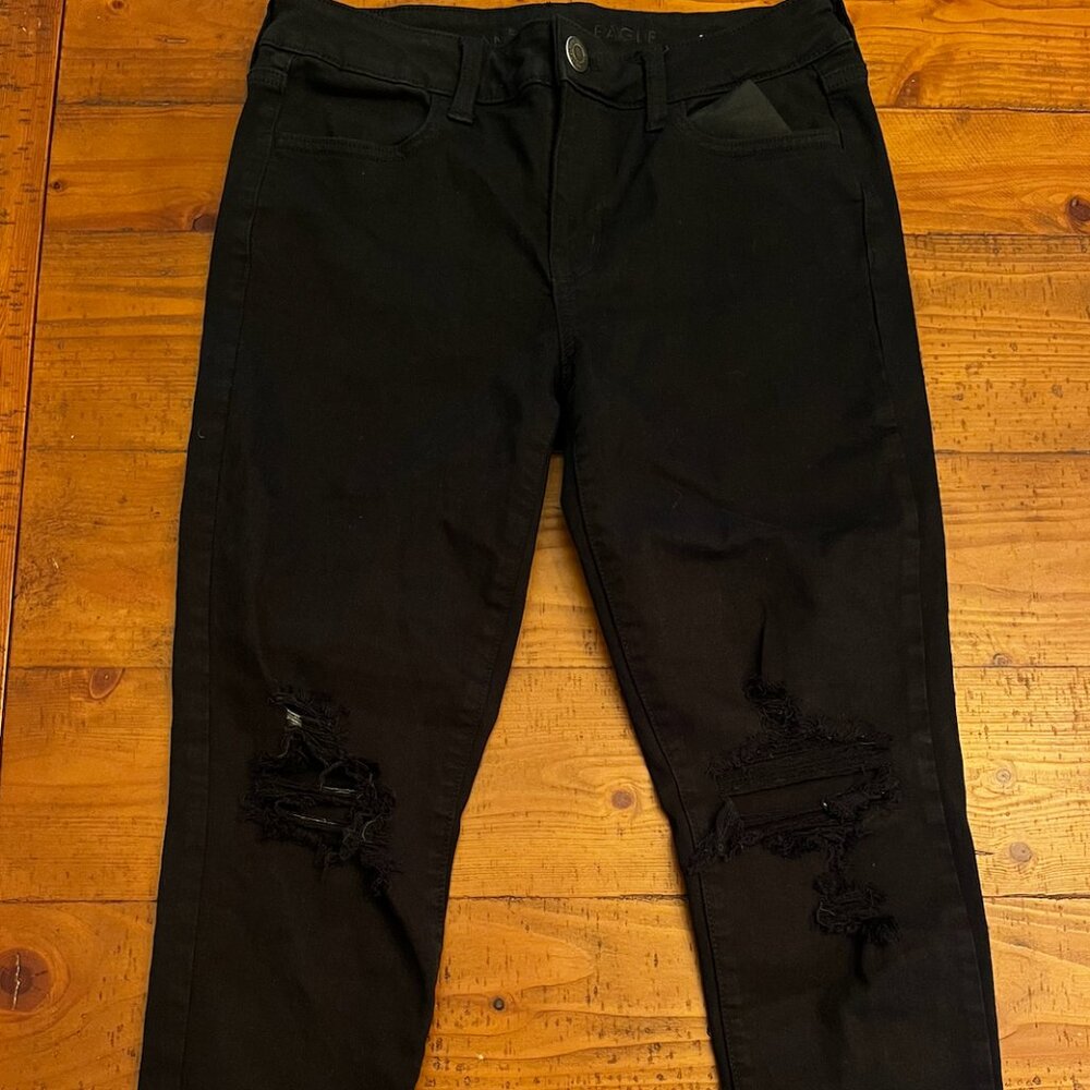 American Eagle Next Level Stretch Black Distressed Jeggings – Size 6